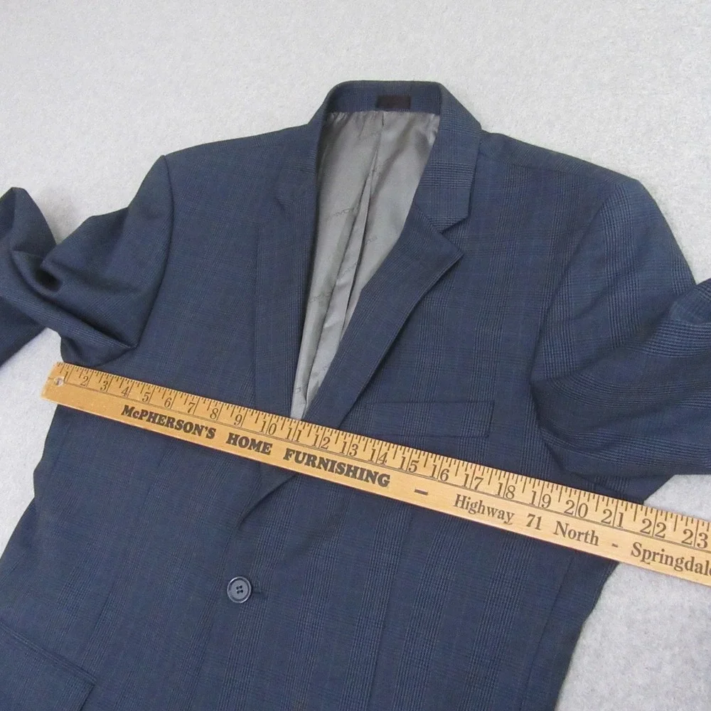 Stacy Adams Mens Sport Coat 40R‎ Slim Blue Glen Plaid Blazer Double Vent Modern